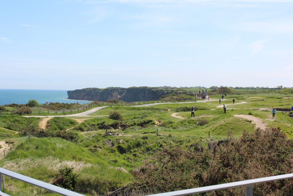 This photo of Point du Hoc shows the bombardment that occurred at the location in 1944.