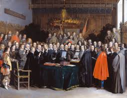 Pictured is a famous painting of those who signed the Peace of Westphalia.